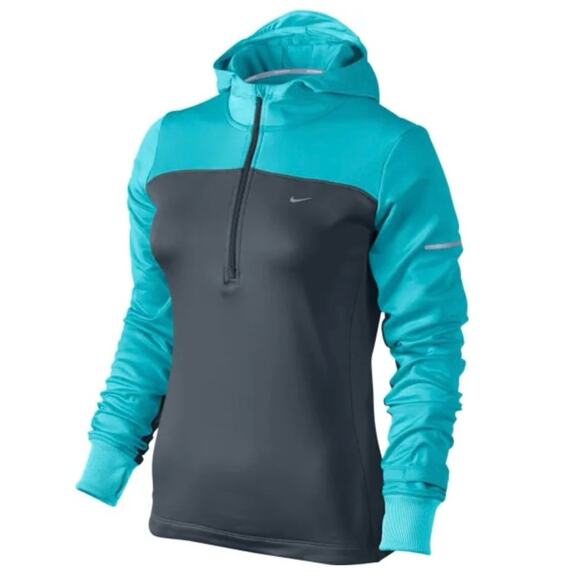 NIKE Gray Blue Dri-Fit Half-Zip Fleece Pullover Running Active Hoodie Size Large - Picture 1 of 13